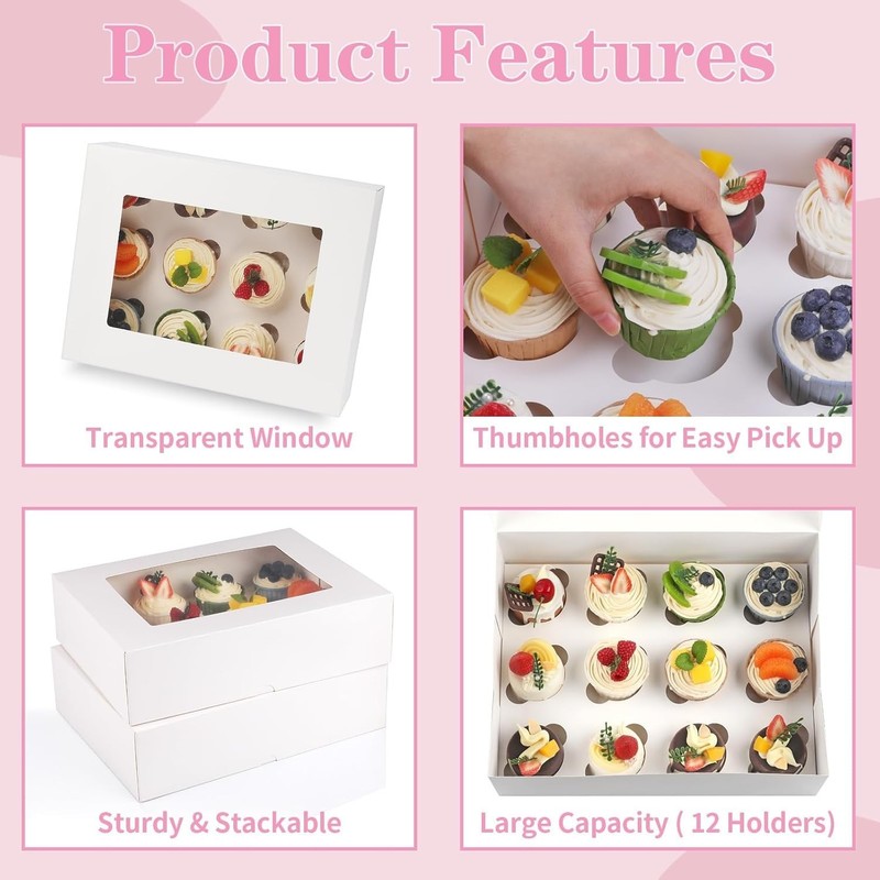 Cupcake Boxes, 2 Pack Disposable Cupcake Containers, Food Grade Cupcake Carri... gallery