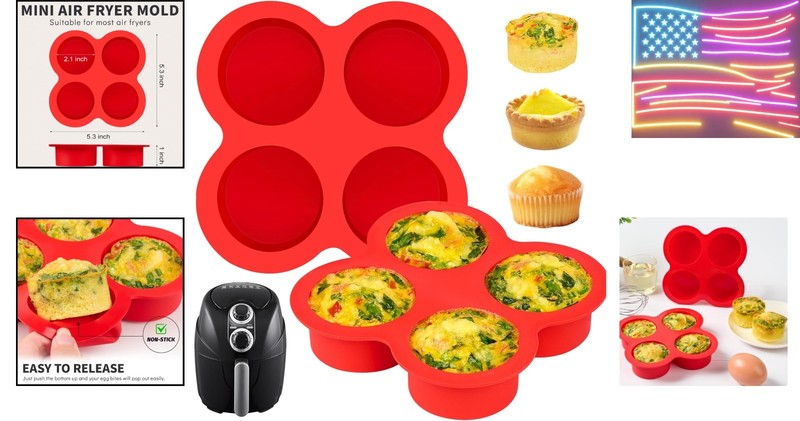 2 Pack Air Fryer Egg Bite Molds, 4-Cup Mini Round Muffin Pans Silicone Baking... gallery