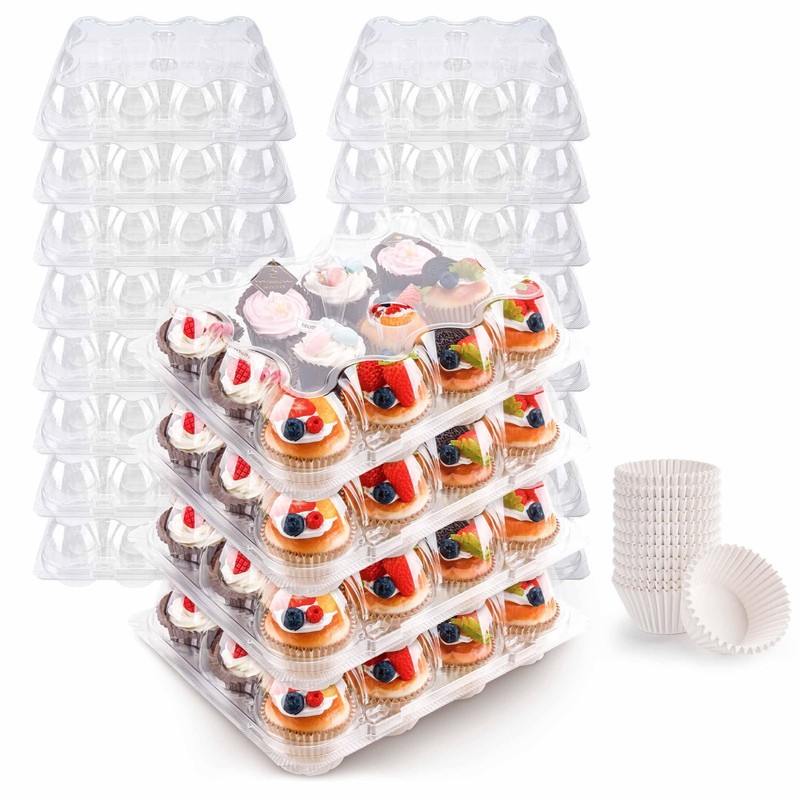 12 Count Cupcake Containers 12 Pack Cupcake Holders Plastic Stackable Cupcake…