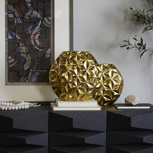 Aluminum Metal Geometric Decorative Vase Faceted Centerpiece Vase, Flower Gold gallery