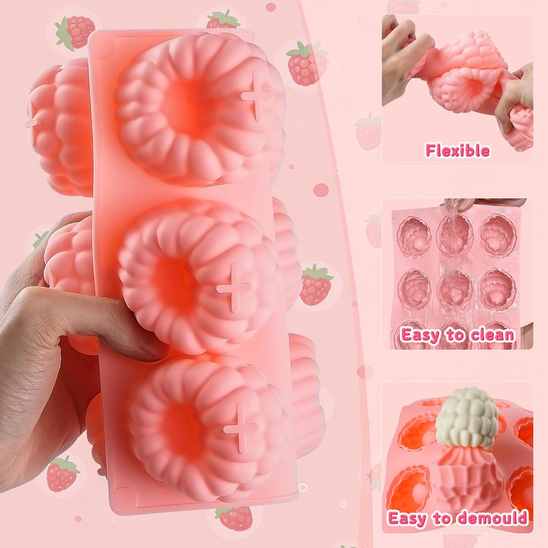 2Pcs Silicone Raspberry Mousse Molds for Mousse Cake, 9-Cavity Raspberry Fruit M gallery