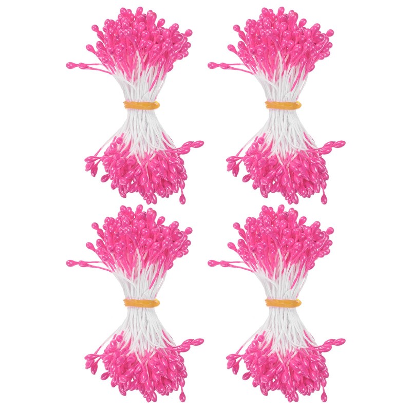 600-Pack 5mm Artificial Pearl Flower Stamens for DIY Crafts[Rose Red]