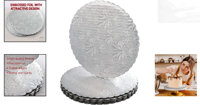 Elegant 6-Inch Silver Round Scalloped Cake Board, Pack of 6 – Perfect for Events gallery