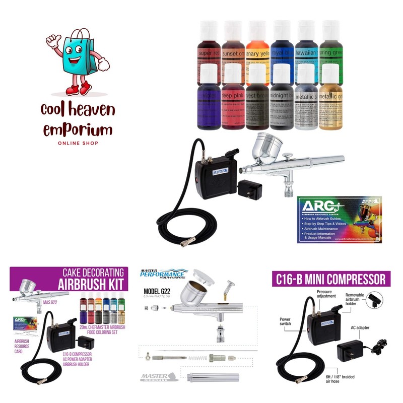 Cake Decorating Airbrushing System Kit with a Set of 12 Chefmaster Food Color…