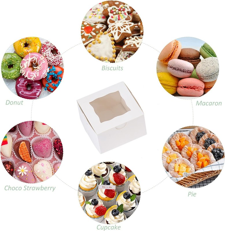 100Pcs Paper Cookie Boxes With Window Small Bakery Boxes 4x4x2.5 Inches Mini ... gallery