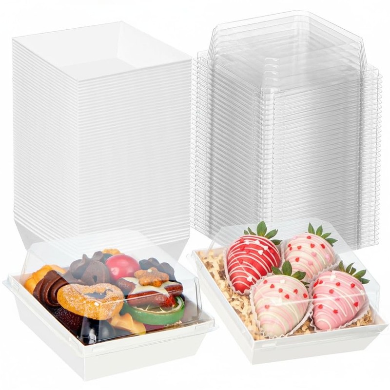 20Pack of 4″x4″x2.3″ White Bakery Boxes with Clear Lids – Disposable Charcute…