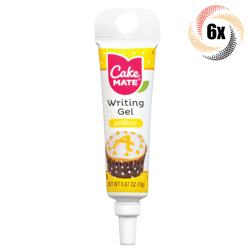 6x Tubes Cake Mate Decorating Writing Gel | Yellow | .67oz | Precision Tip