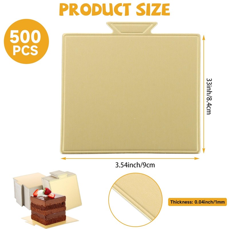 500 PCS 3.5 Inch Square Mini Gold Cardboard Cake Boards Dessert Base Tray gallery