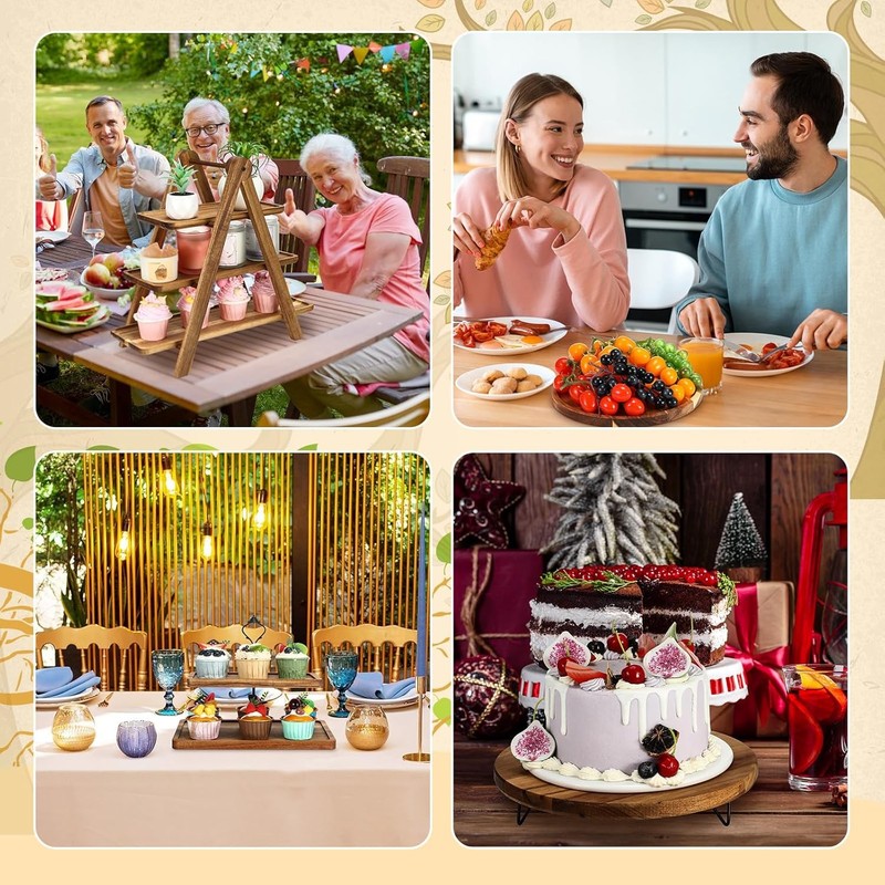 5 Pcs Wooden Dessert Table Display Set Farmhouse 2 Tier Cupcake Stand 3 Tier gallery