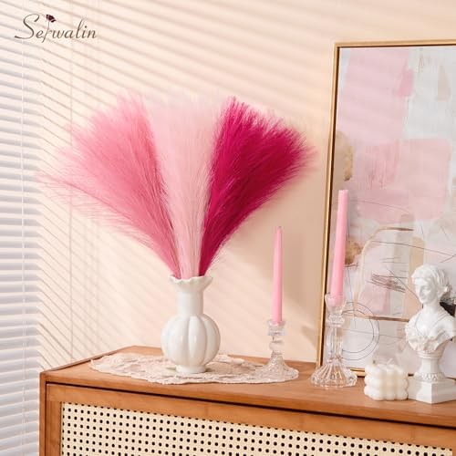 60Pcs Hot Pink & Blush & Pink Pampas Grass Decor, 17.7'' Faux C Hot Pink gallery
