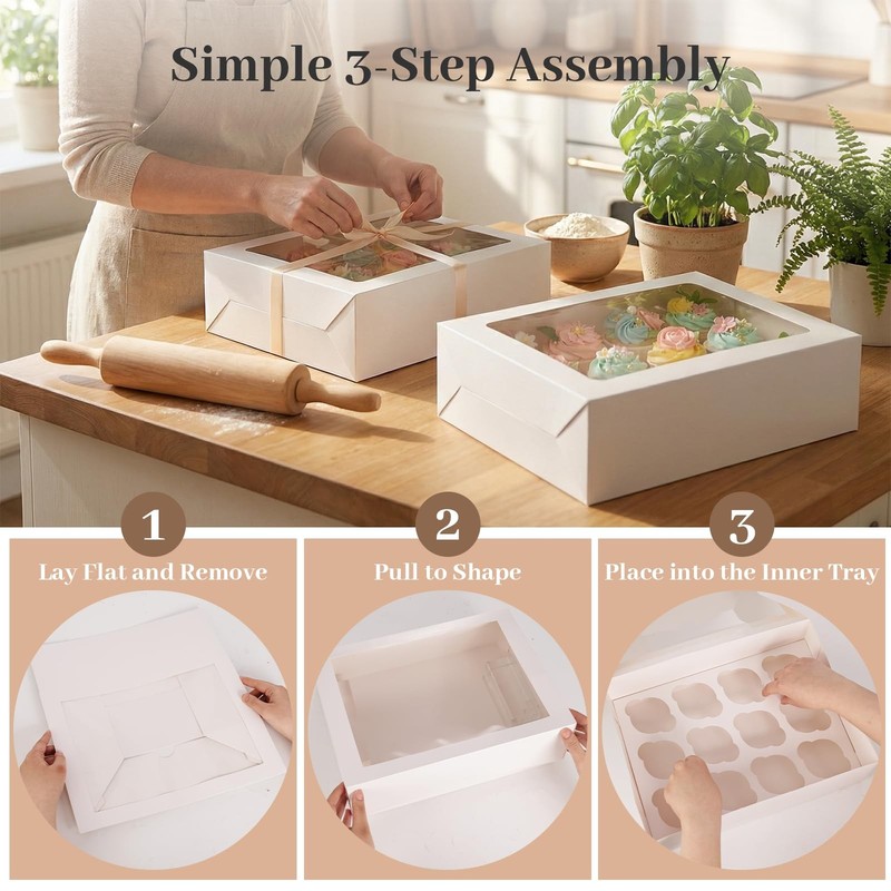 12 Count Cupcake Boxes, 6PCS Cupcake Container with Window Boxes Holding 72 P... gallery