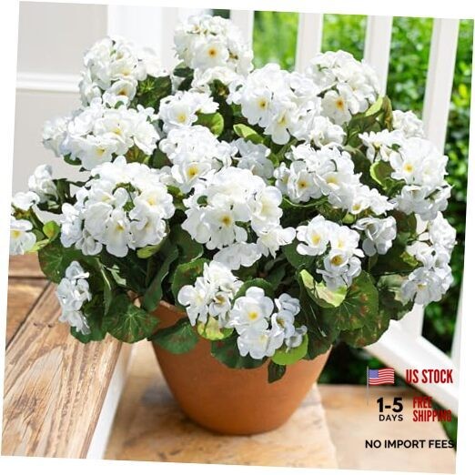 Artificial Geranium Fake Flowers for Outdoors Decoration, 6 Bundles 6 White
