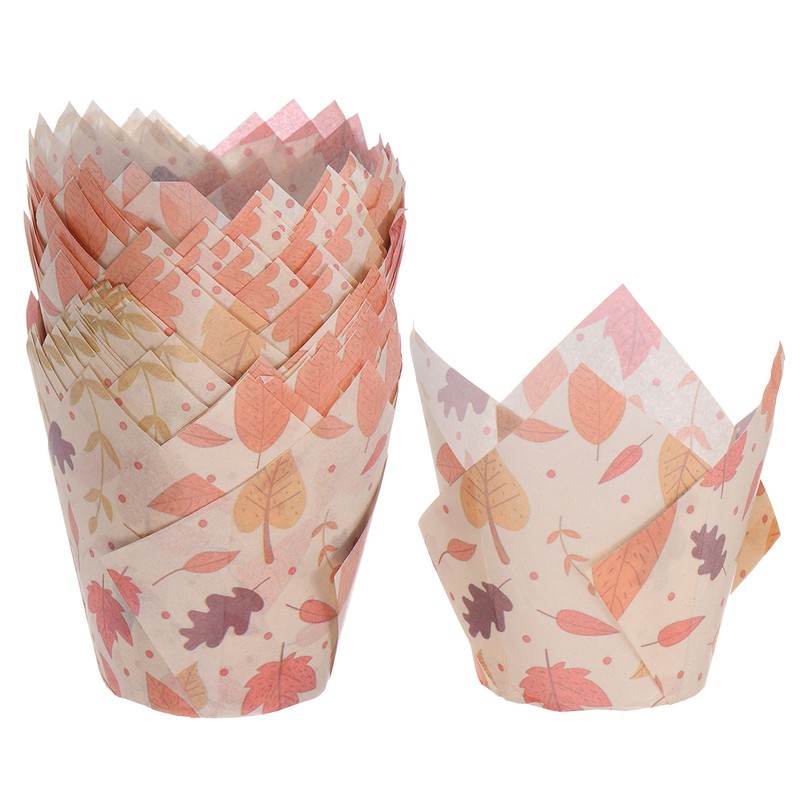 50pack Tulip Cupcake Liners Greaseproof Baking Cups Light Maple Leaf