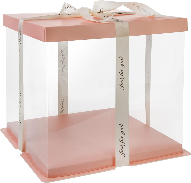 4 Pack Clear Cake Box Carrier 10" X 10" X 9" Cake Packaging Container with Ribbo gallery
