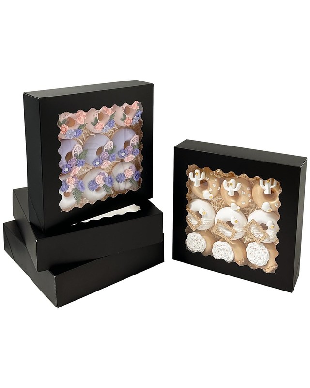 36 PCS Black Pie Boxes 9x9x2.5 Inch Macaroon Cookie Bakery Window Autopop gallery