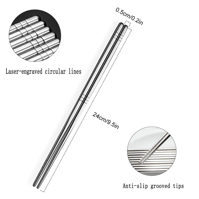 Kucensi Stainless Steel Chopsticks, 5 Pairs Square Lightweight Non-Slip Korea... gallery
