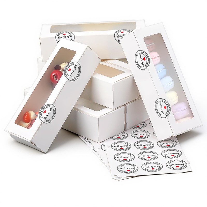 100 Pcs White Macaron Boxes with Window Bakery Packaging Container with 210 P…