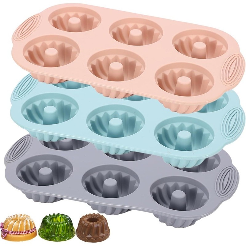 Jello Molds 3pcs Silicone Fluted Tube Cake Pans, 6 Cavity Heritage Silicone Mold
