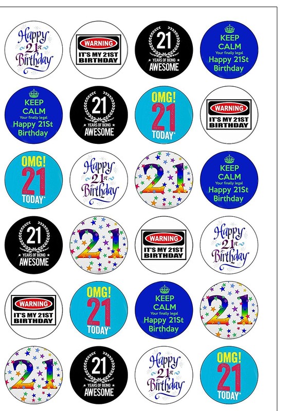 24 Precut Happy 21st Twenty One Birthday Boy Man Cupcake Cake Toppers