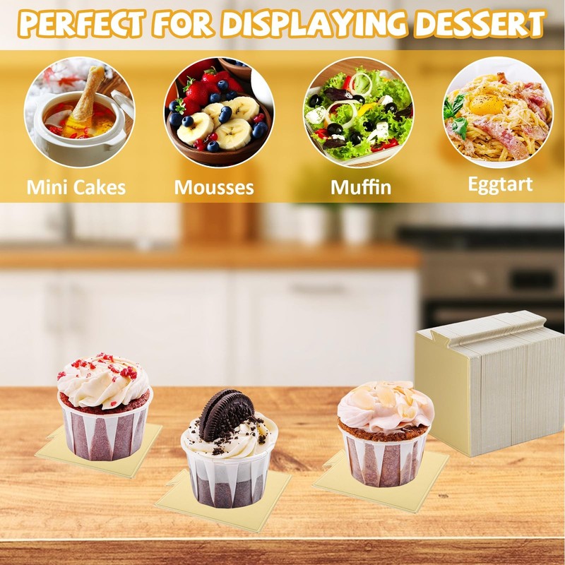 500 PCS 3.5 Inch Square Mini Gold Cardboard Cake Boards Dessert Base Tray gallery