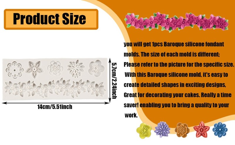 Baroque Fondant Molds Flower Lace Silicone Molds Curlicues Scroll Relief Mold gallery