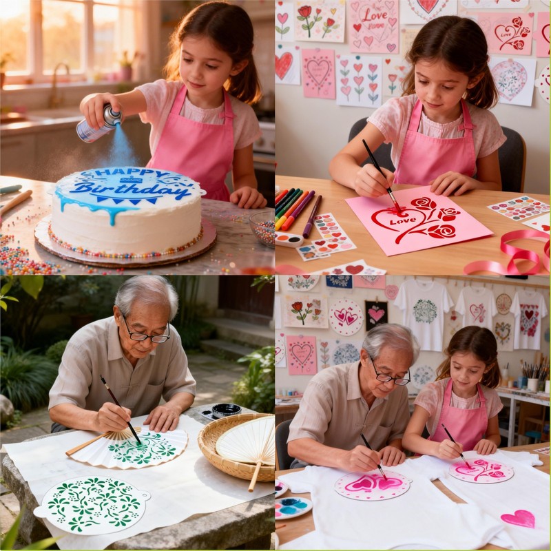 Cake Stencils Set 4 Templates - Happy Birthday, Love, Hearts, Floral - Reusab... gallery