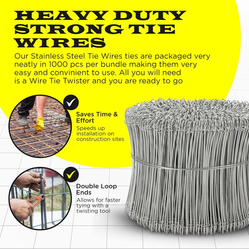 6 Inch - 17 Gauge 1000 Pcs Stainless Steel Steel Double Loop Rebar Wire Bar gallery