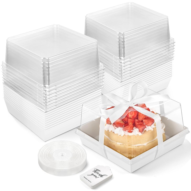 7 x 7 x 4 Inches Paper Cake Boxes with Clear Lids, 20 Pack Disposable Charcut…