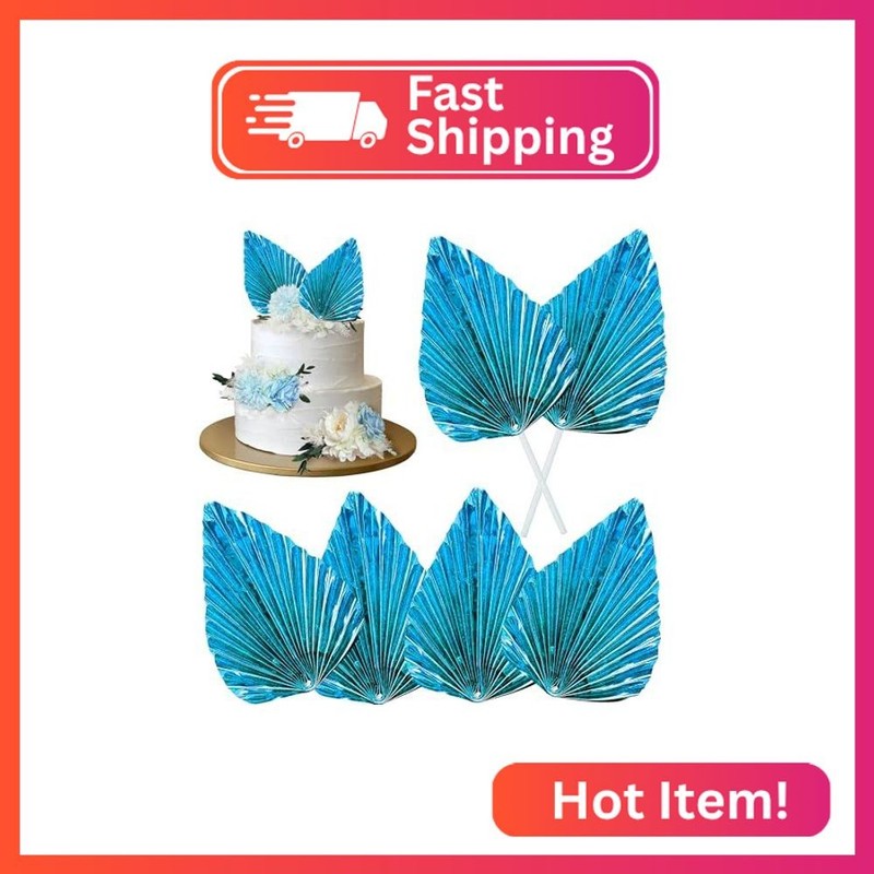 6 PCS Paper Palm Leaves Fan Cake Toppers Palm Leaf Fan Cake Picks Craft DIY Fan