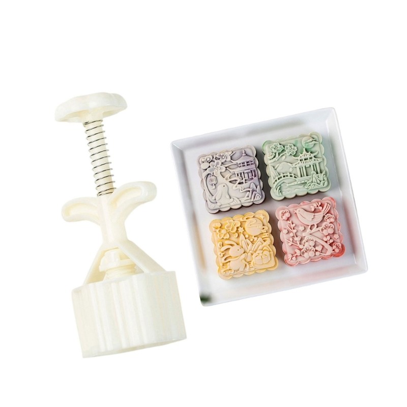 Square Mooncakes Press Molds Set 4Pcs Cultural Pattern 75g Baking gallery
