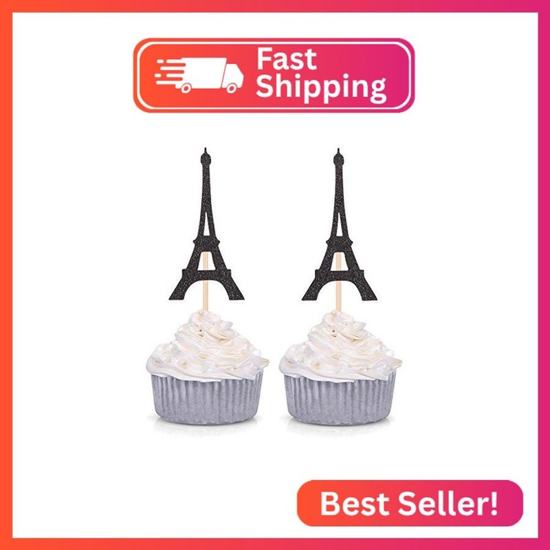 Paris Theme Cupcake Toppers Eiffel Tower Shape Party Picks Wedding Bridal Shower