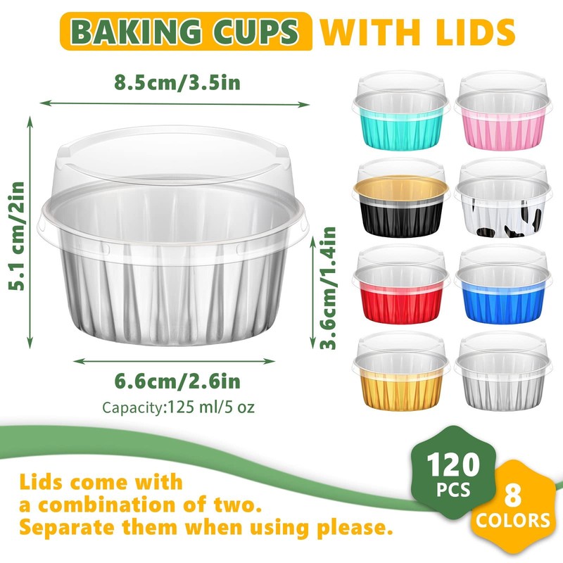 120 Pcs Aluminum Foil Baking Cups Mini Cake Pans with Lids 5 oz Cupcake Liner... gallery