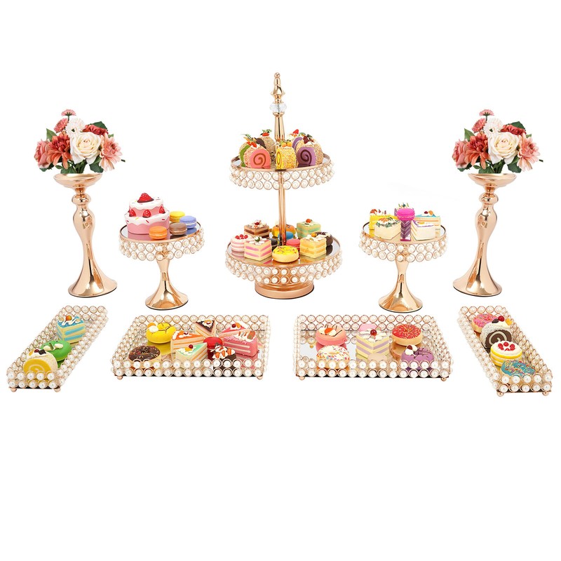 9pcs Cake Stand Wedding Party Cupcake Display Plates Tower Dessert Decor Gold US gallery