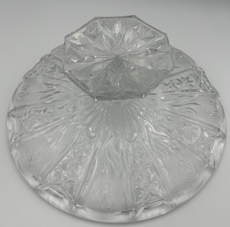 Vintage Leonard Crystal 11.25”x 4.25” Etched Cabbage Rose Pedestal Cake Plate gallery