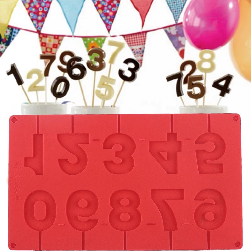 0-9 Number Silicone Candy Molds Lollipop Mold for Candle Chocolate Cake