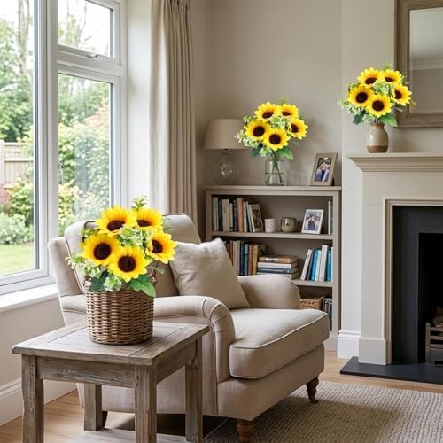 3 Bouquets with Five Stems Each, 12inch Fake Sunflowers, Sunflowers Artificial gallery