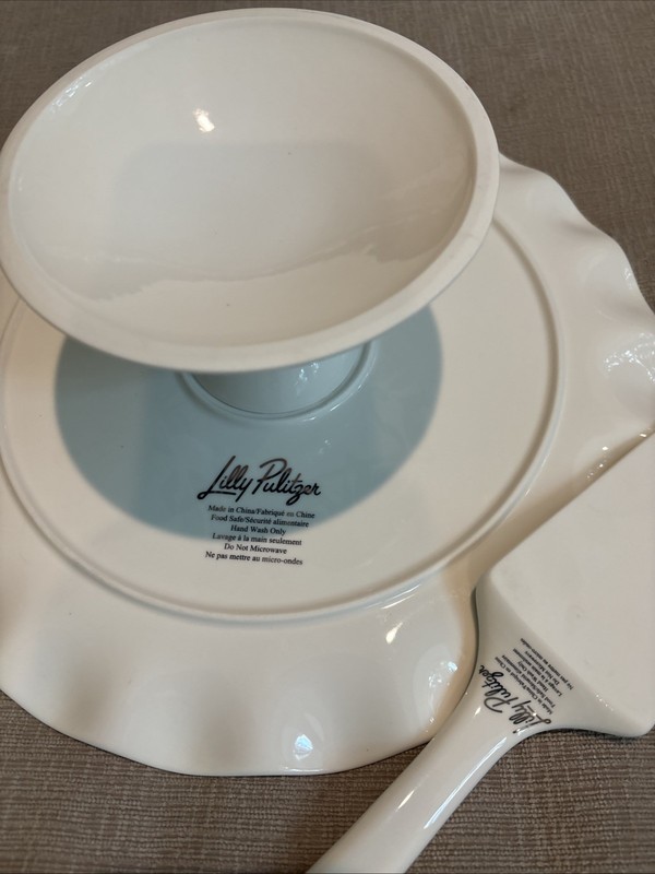 Lilly Pulitzer Cake Stand Plate & Server Fiddle Leaf Green gallery
