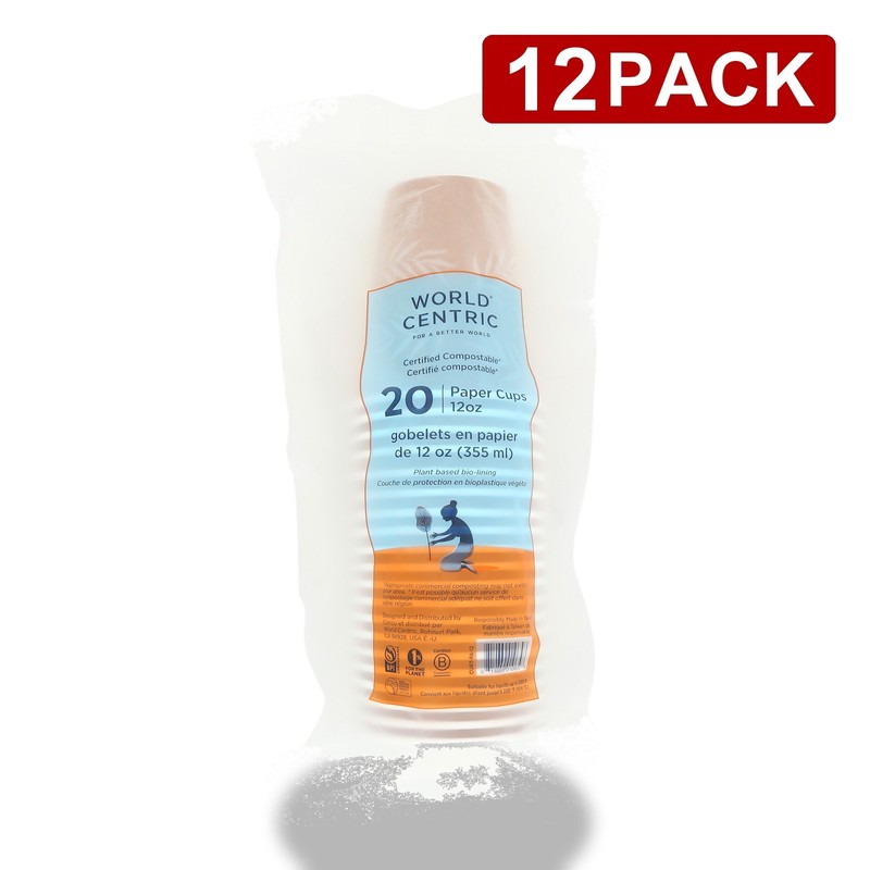 20 Count World Centric Compostable 12Oz Paper Cups Biodegradable Ct 12 Pack