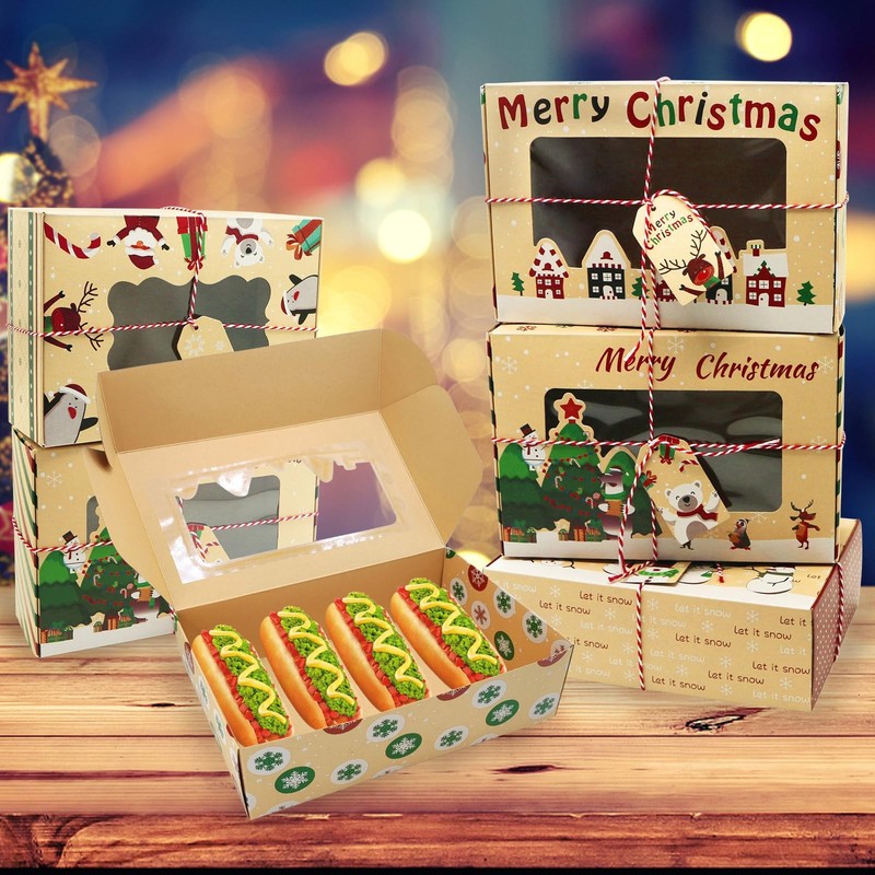 12 PCS Christmas Cookie Box Window Lid Bakery Treat Food Cupcake Container gallery