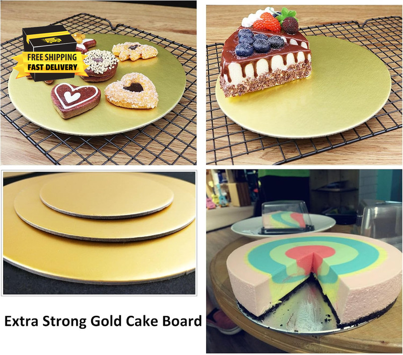 4 Pack Cake Boards 6, 8, 10, 12 Inch Cake Base Cardboard Sliver Foil round Cake gallery