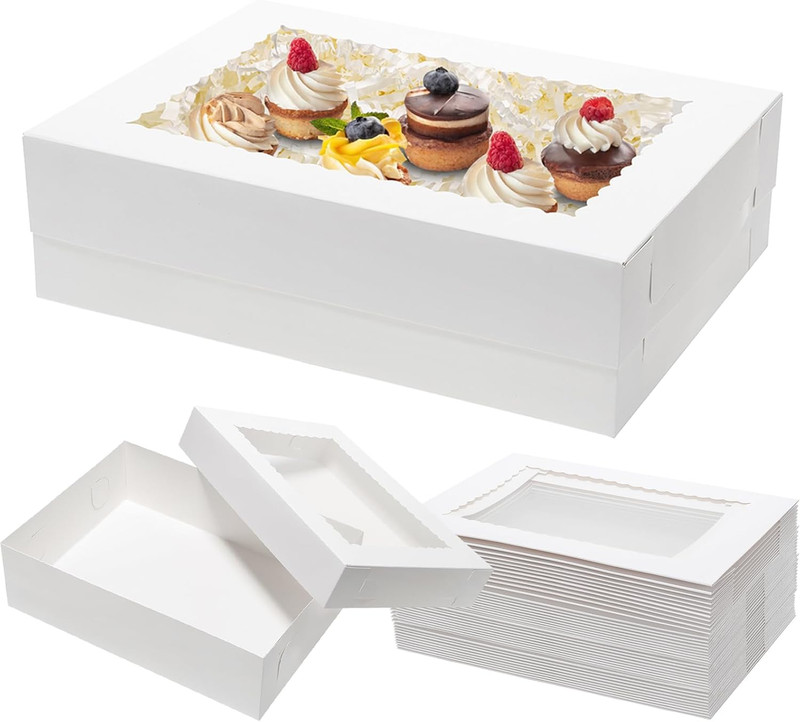 25Pcs 14X10X4 Rectangle Cake Boxes with Window – Quarter Sheet Bakery Boxes for