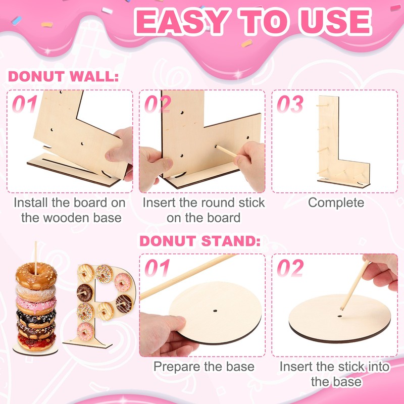 Donut Display Stand, 1Pcs Digit Donut Wall 4Pcs Round Bagel Holder, Letter P gallery