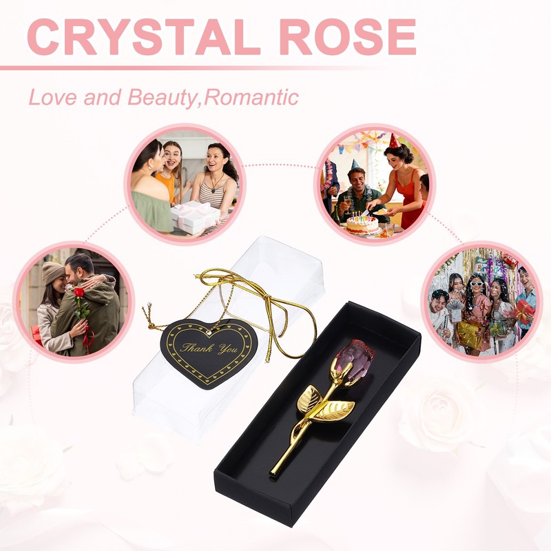 2 Pcs Mini Crystal Rose with Box, Romantic Crystal Rose, Pink&Gold gallery