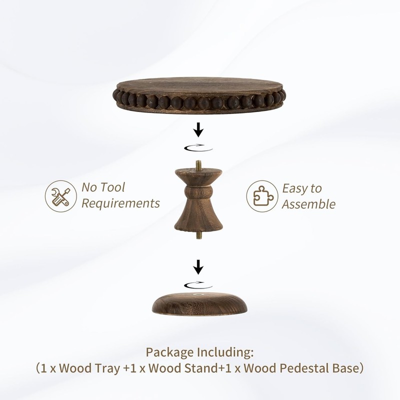 Wood Cake Stand 8 Inch Rustic Beaded Pedestal Display Riser Vintage Decor gallery