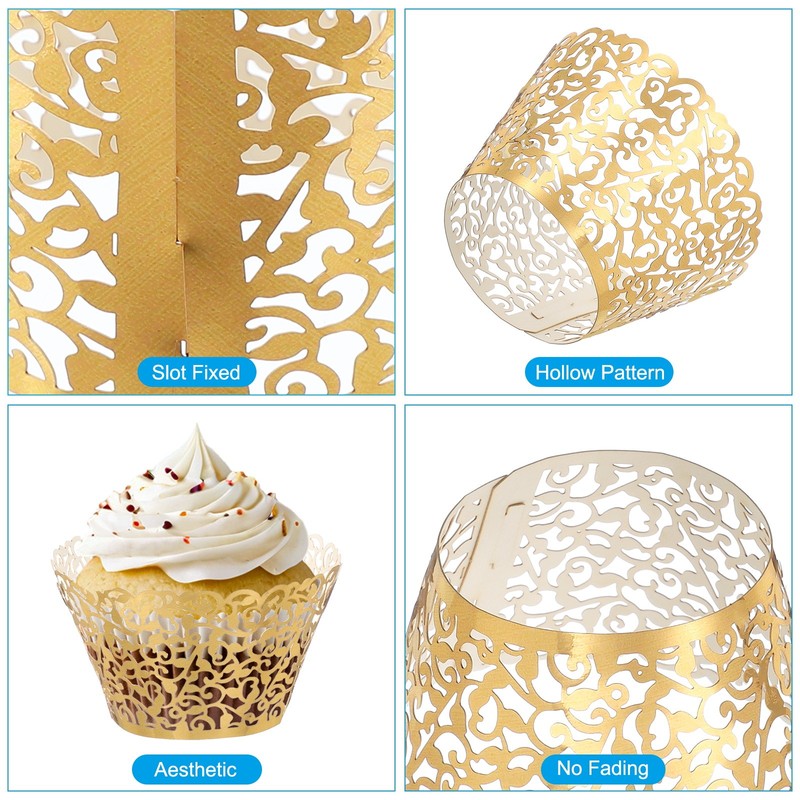 Cupcake Wrappers Paper, 50 Pack Baking Cups Vine Decor, Reflective Gold gallery