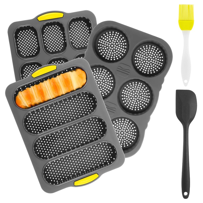 Kegeeei 5-Piece Silicone Hamburger Bun Mold Set – 4/6/9-Cup Nonstick Perforat…
