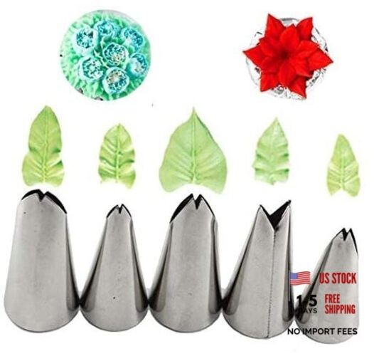 Russian Piping Tips Set, 5PCS Stainless Steel Cake Cupcake Decorating Supplies