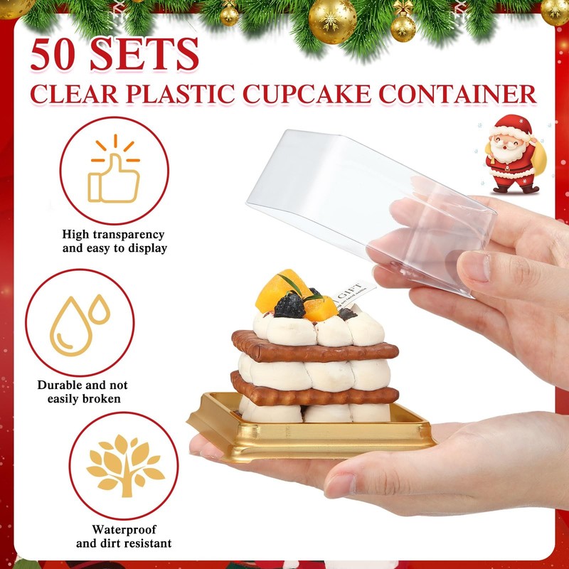 Maxdot 300 Pcs/50 Set Small Bakery Boxes with Clear Lids, Disposable Mini Des... gallery