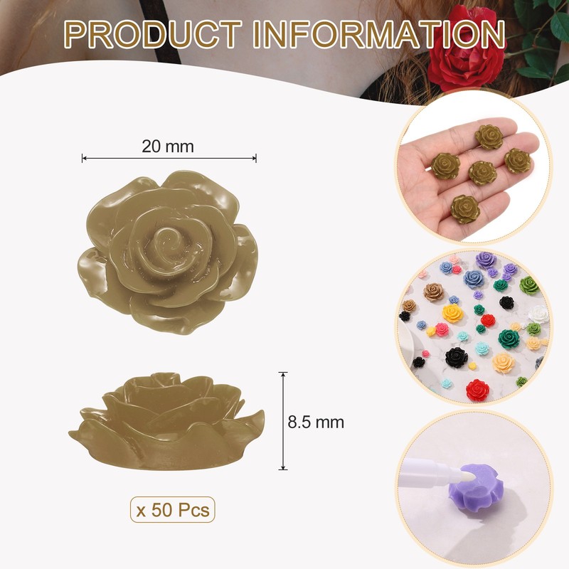 50 Pcs Light Coffee Resin Rose Flower Beads, 20mm Flatback Flower Charm gallery