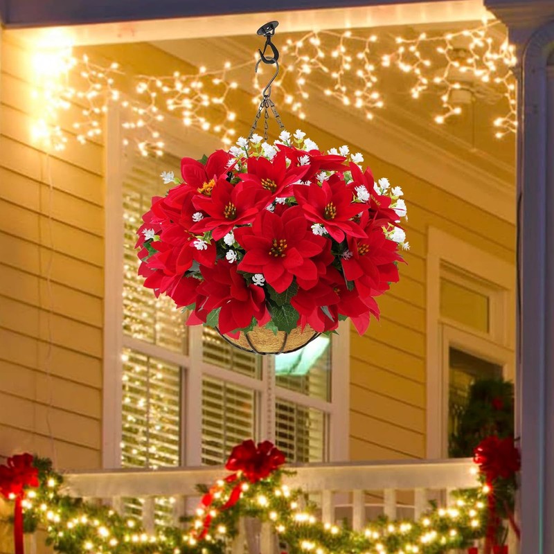 MOIAVAN 12 Bunches Poinsettias Artificial Christmas Flowers 14 inches, Red gallery